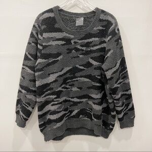 Barefoot Dreams Cozy Chic Knit Seaside Crew-Neck Pullover Sweater Camo Grey 1X